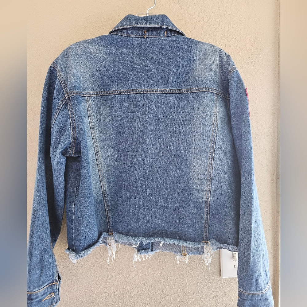 3.65 women's cropped jeans patch jacket women's size medium color denim - Picture 4 of 6